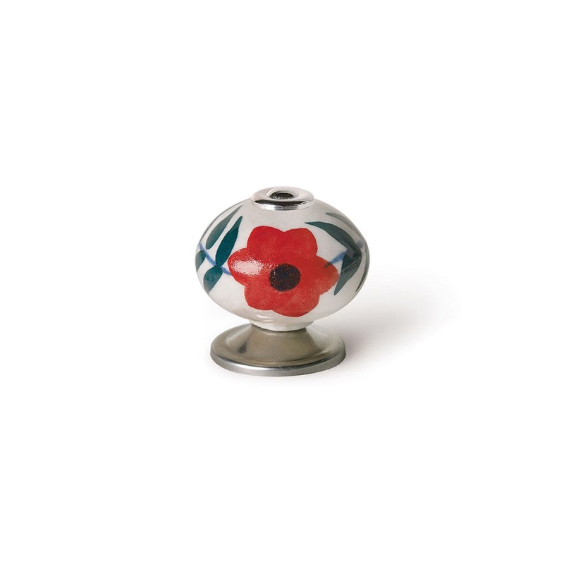 Pommeau Rei e500 Rond Rouge Fleur Porcelaine Métal 4 Unités (Ø 40 x 36 mm) - Acheter à 16,96 € seulement chez Collector's Boutiq