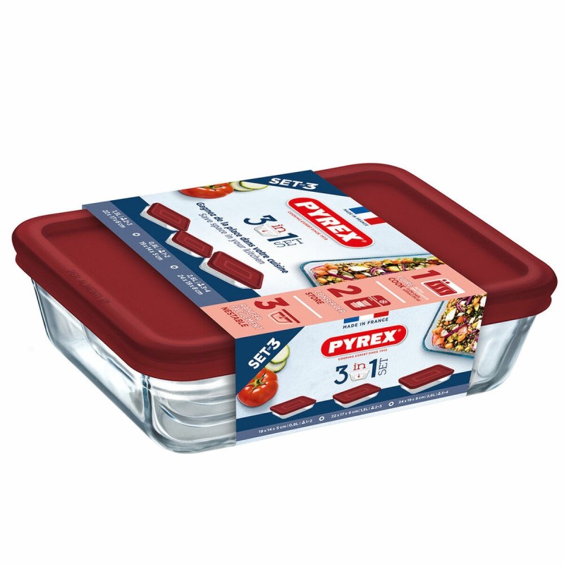 Ensemble de Boîtes à Lunch Pyrex Cook & Freeze Verre Rouge (3 pcs) - Acheter à 21,86 € seulement chez Collector's Boutique