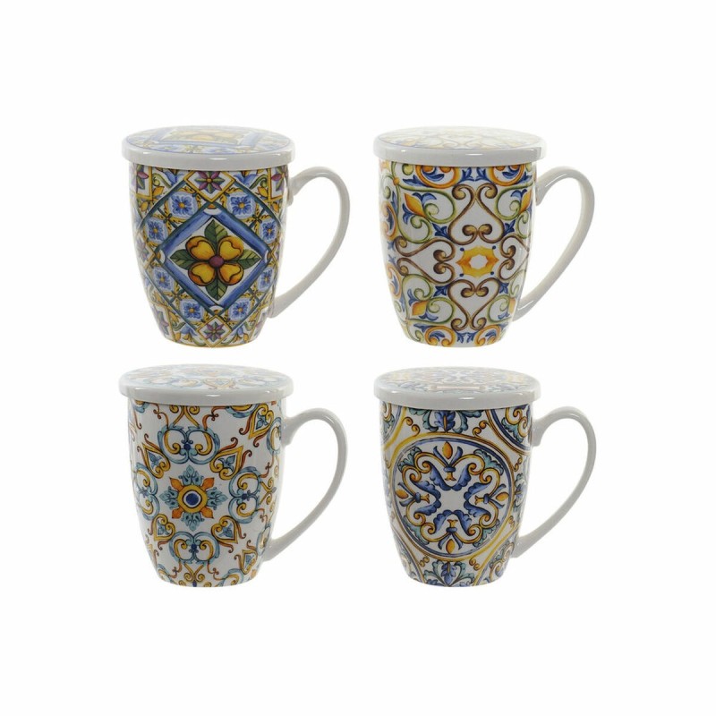 Tasse avec filtre pour infusions DKD Home Decor Porcelaine Bleu Acier inoxydable Jaune (4 pcs) - Acheter à 23,71 € seulement che