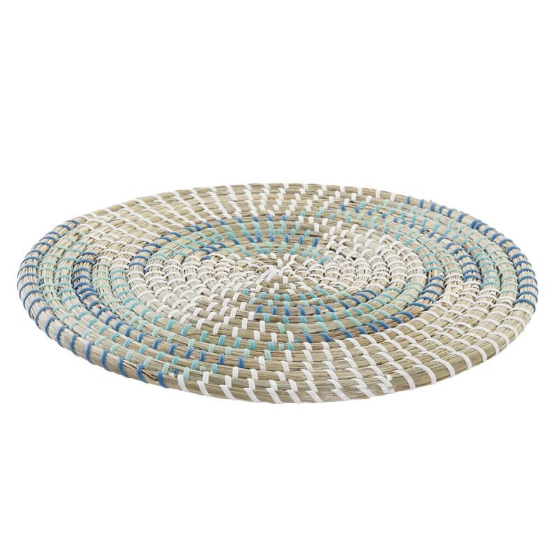 Dessous de plat DKD Home Decor Turquoise Blanc Fibre naturelle (33 x 1 x 33 cm) - Acheter à 9,94 € seulement chez Collector's Bo