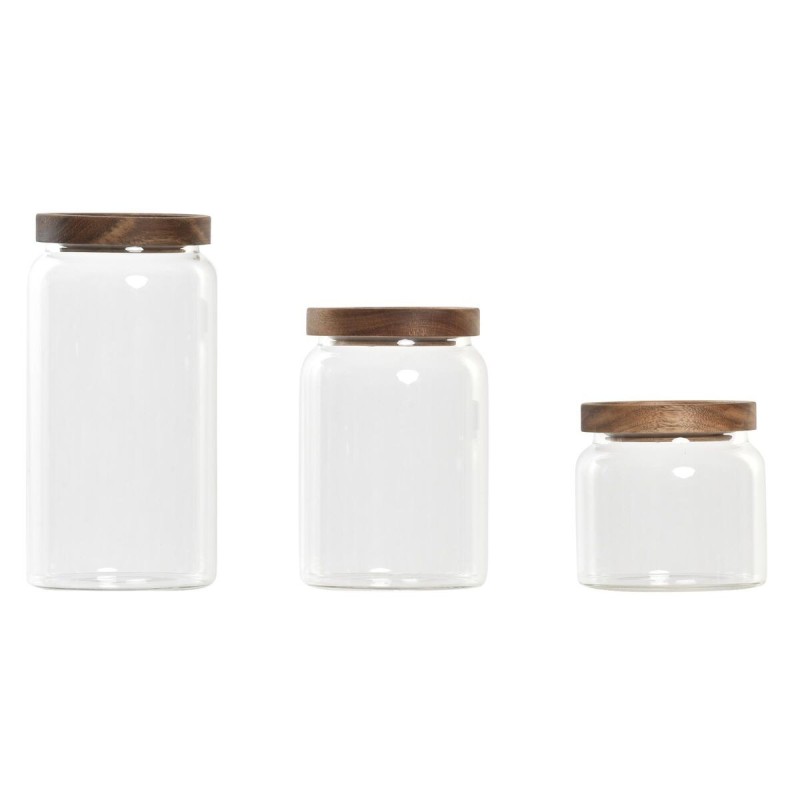 Set de 3 Boites DKD Home Decor Acacia Verre Borosilicaté (1 L) (400 ml) (700 ml) (3 Pièces) - Acheter à 23,11 € seulement chez C