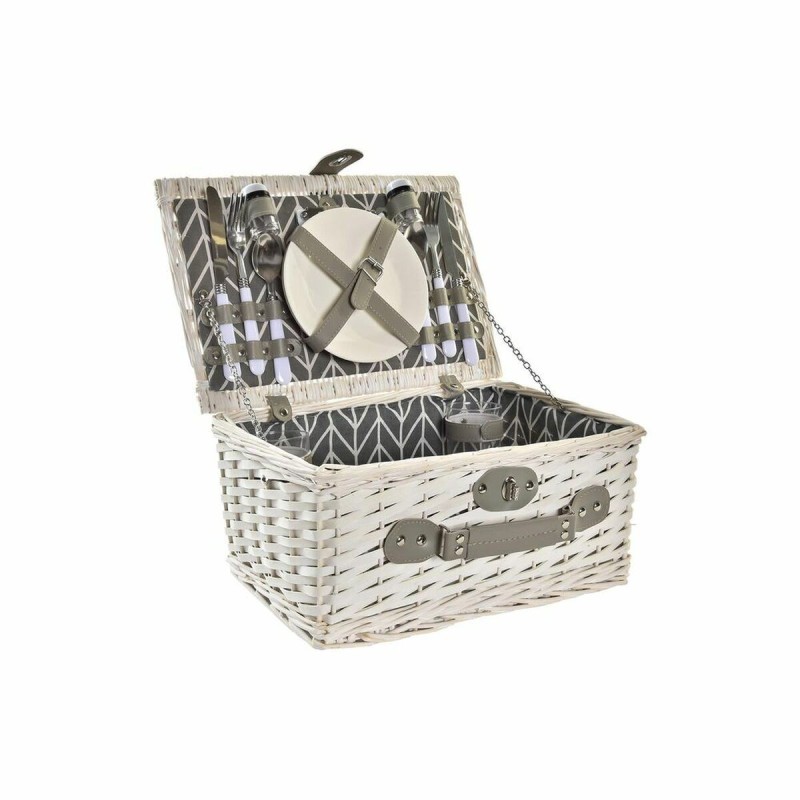 Panier DKD Home Decor osier Pique-nique Céramique Gris Polyester Acier inoxydable Blanc (38,5 x 26 x 19 cm) - Acheter à 44,59 € 