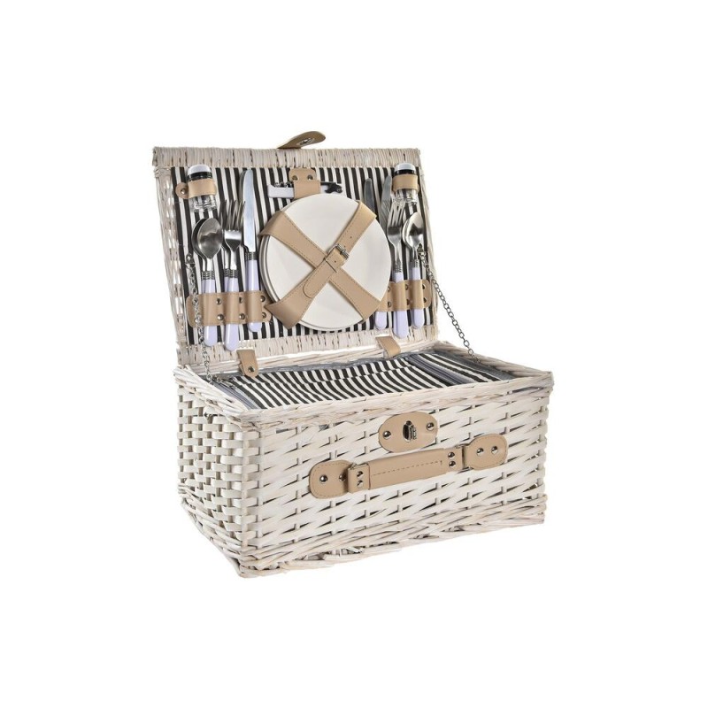 Panier DKD Home Decor osier Pique-nique Céramique Beige Polyester Acier inoxydable Blanc (40 x 28 x 20 cm) - Acheter à 63,70 € s