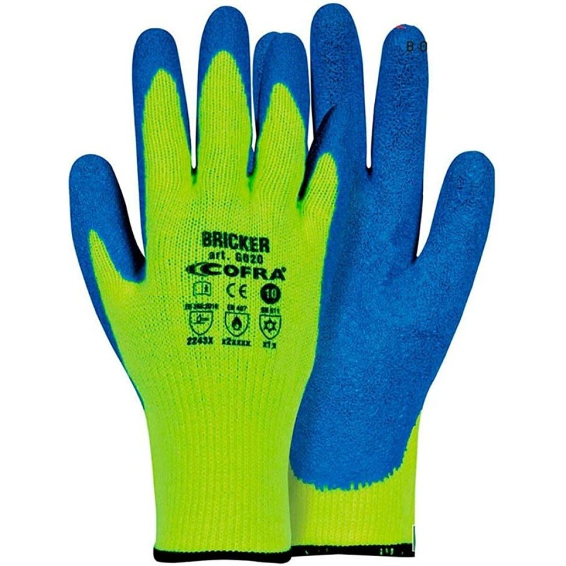 Gants de travail Cofra Bricker Bleu Jaune Acrylique Latex Fluorescent - Acheter à 3,08 € seulement chez Collector's Boutique