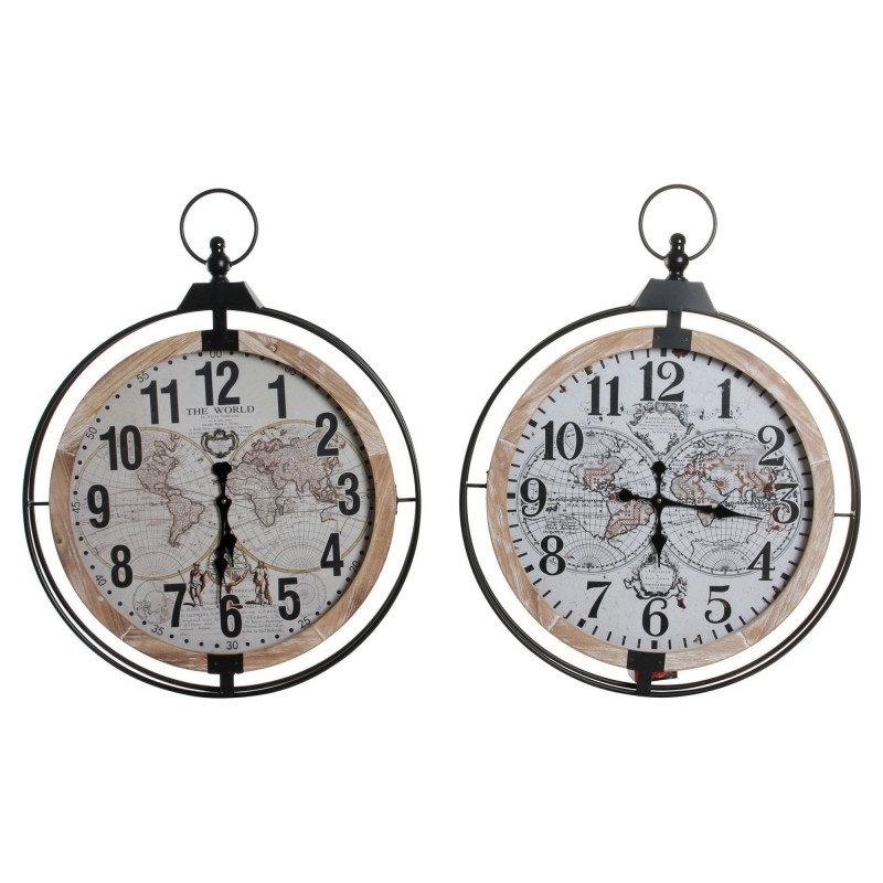 Horloge Murale DKD Home Decor Mappemonde Métal Bois MDF (2 pcs) (70 x 6 x 88 cm) - Acheter à 134,83 € seulement chez Collector's