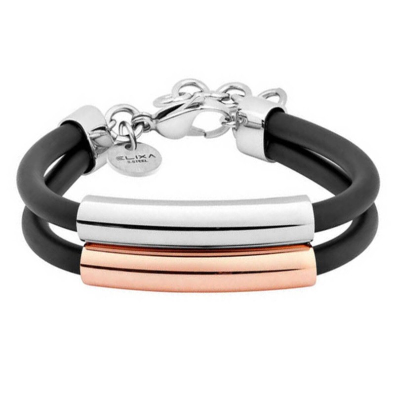 Bracelet Femme Elixa EL124-5506 Noir Or rose Acier inoxydable Caoutchouc Argenté (21 cm) - Acheter à 23,62 € seulement chez Coll