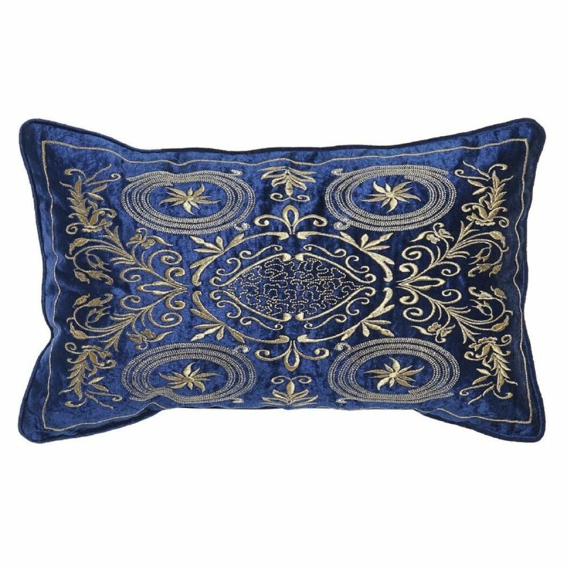 Coussin DKD Home Decor 8424001850358 Doré Polyester Velours Aluminium Blue marine (50 x 10 x 30 cm) - Acheter à 21,24 € seulemen