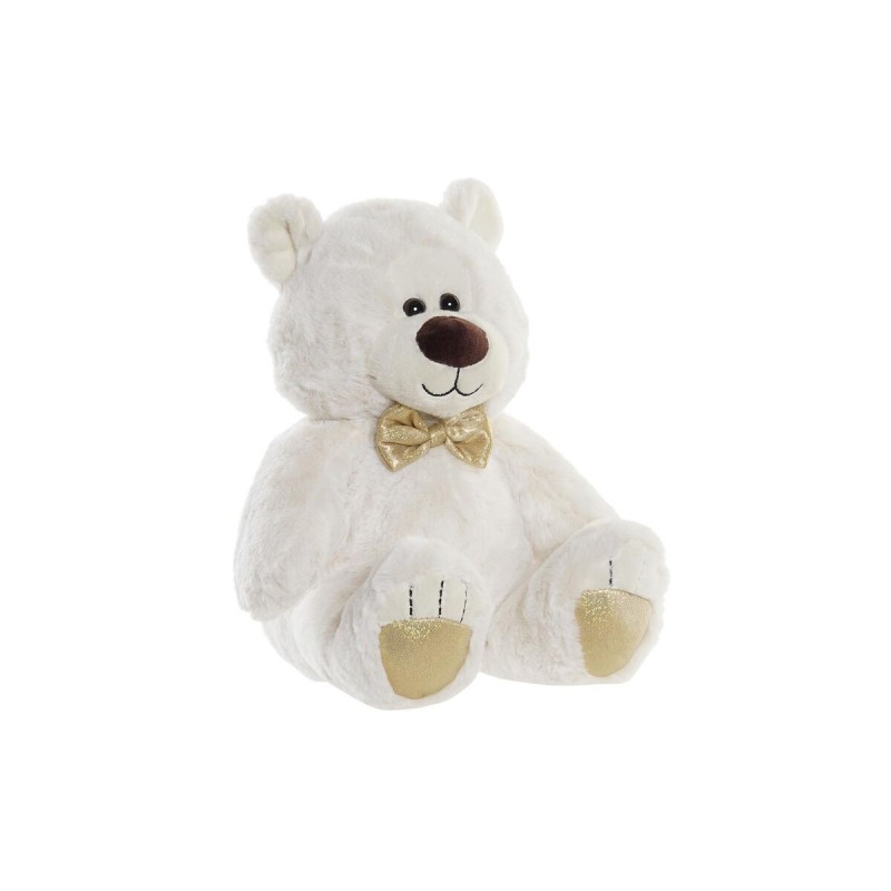 Ours en peluche DKD Home Decor Nœud papillon Doré Polyester Blanc Enfant Ours - Acheter à 17,38 € seulement chez Collector's Bou