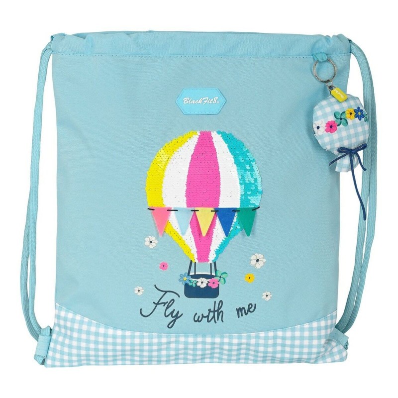 Sac à dos serré par des ficelles BlackFit8 Fly with me Blanc Bleu ciel (35 x 40 x 1 cm) - Acheter à 8,89 € seulement chez Collec