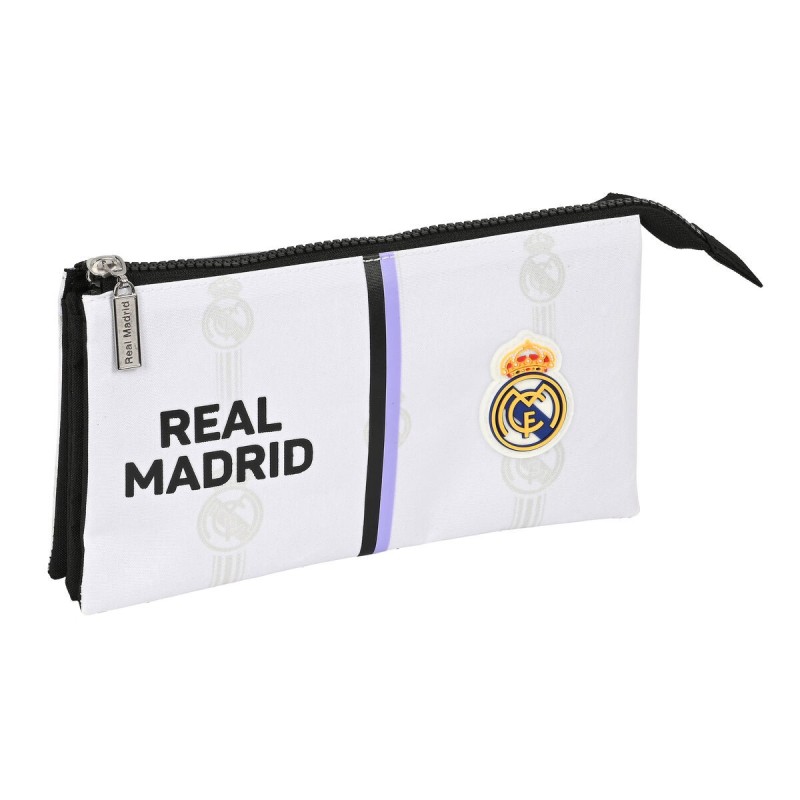 Trousse Fourre-Tout Triple Real Madrid C.F. Noir Blanc (22 x 12 x 3 cm) - Acheter à 11,21 € seulement chez Collector's Boutique