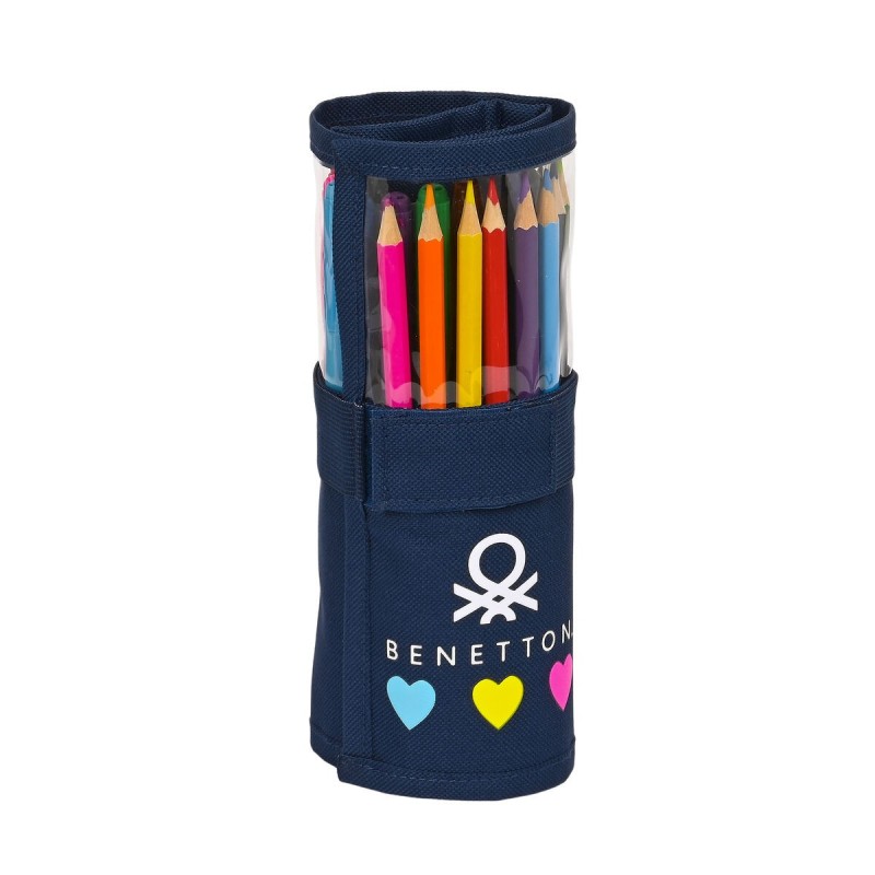 Trousse Scolaire avec Accessoires Benetton Love Blue marine (27 Pièces) (7 x 20 x 7 cm) - Acheter à 17,08 € seulement chez Colle