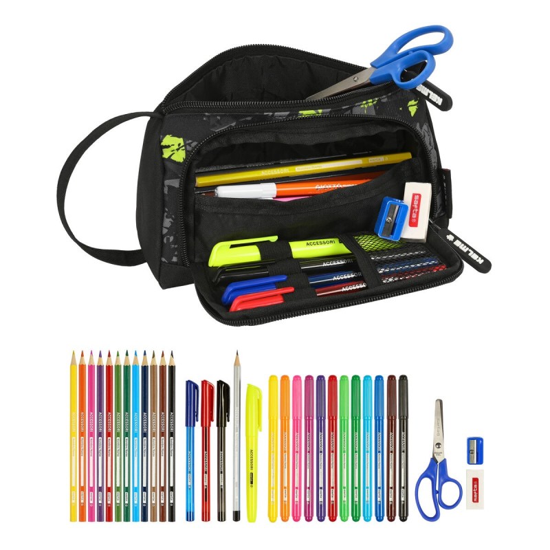 Trousse Scolaire avec Accessoires Kelme Jungle Noir Gris Citron (20 x 11 x 8.5 cm) (32 Pièces) - Acheter à 19,45 € seulement che