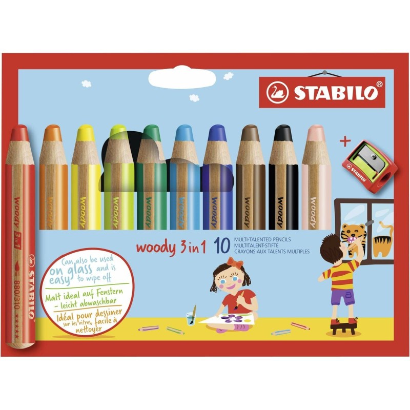 Crayons de couleur Stabilo Woody Multicouleur 3-en-1 10 Pièces - Acheter à 17,45 € seulement chez Collector's Boutique