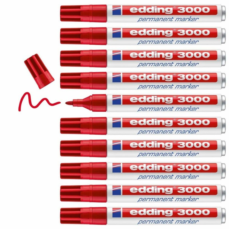 Marqueur permanent Edding 3000 Rouge 10 Unités - Acheter à 20,60 € seulement chez Collector's Boutique