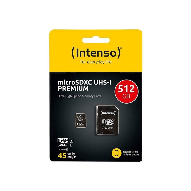 Carte Mémoire Micro SD avec Adaptateur INTENSO 3423493 512 GB 45 MB/s - Acheter à 53,24 € seulement chez Collector's Boutique