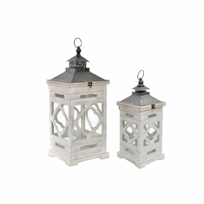 Lanterne DKD Home Decor Finition vieillie Sapin Verre Blanc Ethnique (2 pcs) - Acheter à 62,00 € seulement chez Collector's Bout