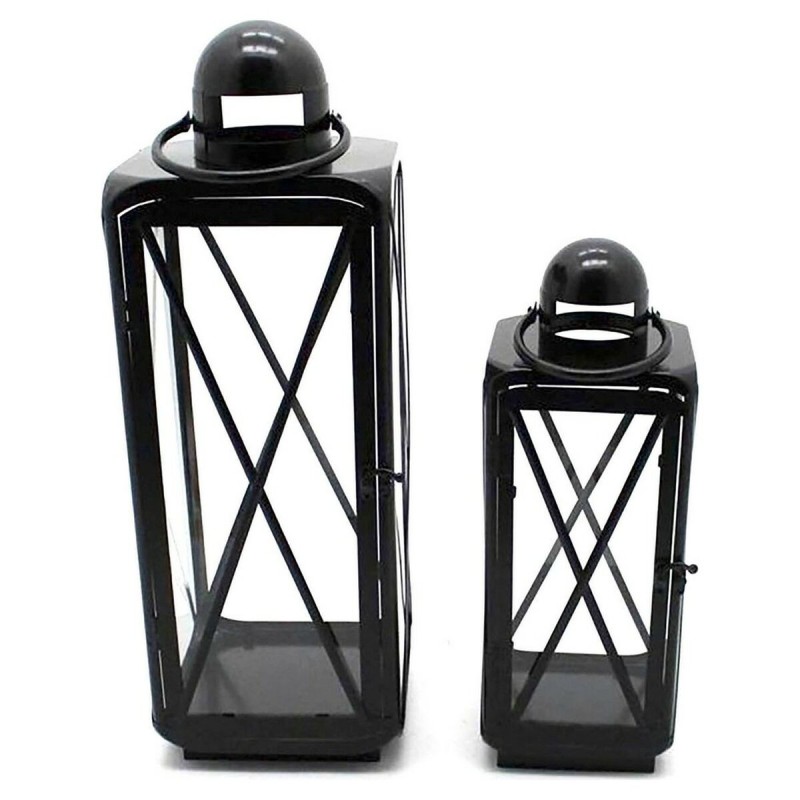 Lanterne DKD Home Decor Verre Noir Métal (21 x 21 x 57 cm) (2 pcs) - Acheter à 61,00 € seulement chez Collector's Boutique