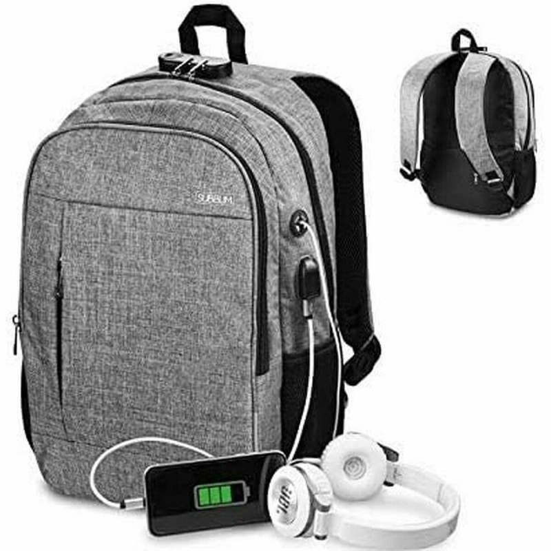 Sac à Dos pour Portable et Tablette avec Sortie USB Subblim Mochila para Portátil Urban Lock Backpack 16" Grey - Acheter à 27,12