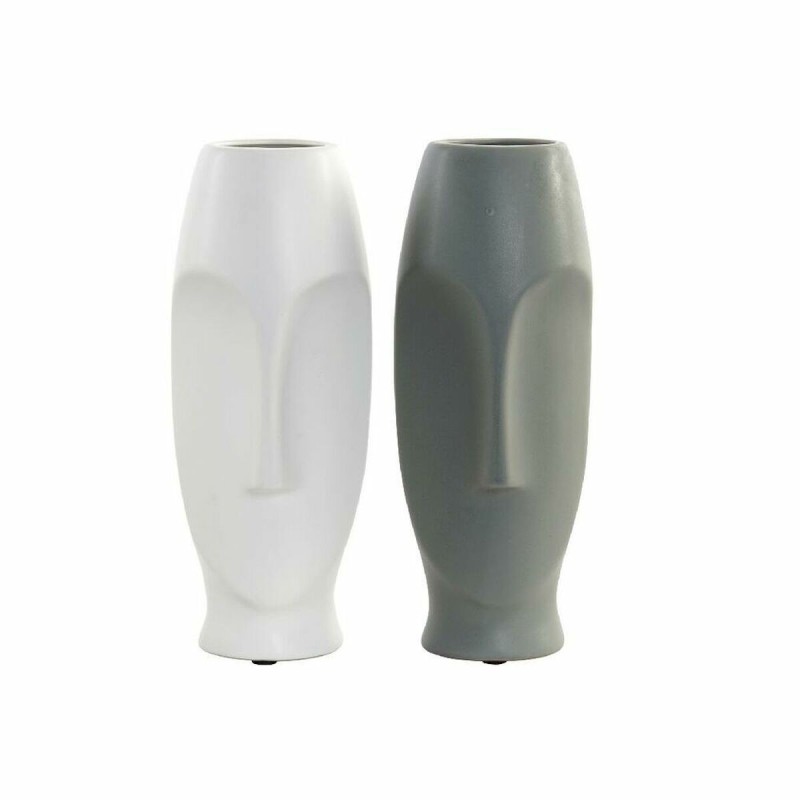 Vase DKD Home Decor Céramique Gris Blanc (11 x 11 x 26.8 cm) (2 pcs) - Acheter à 24,00 € seulement chez Collector's Boutique