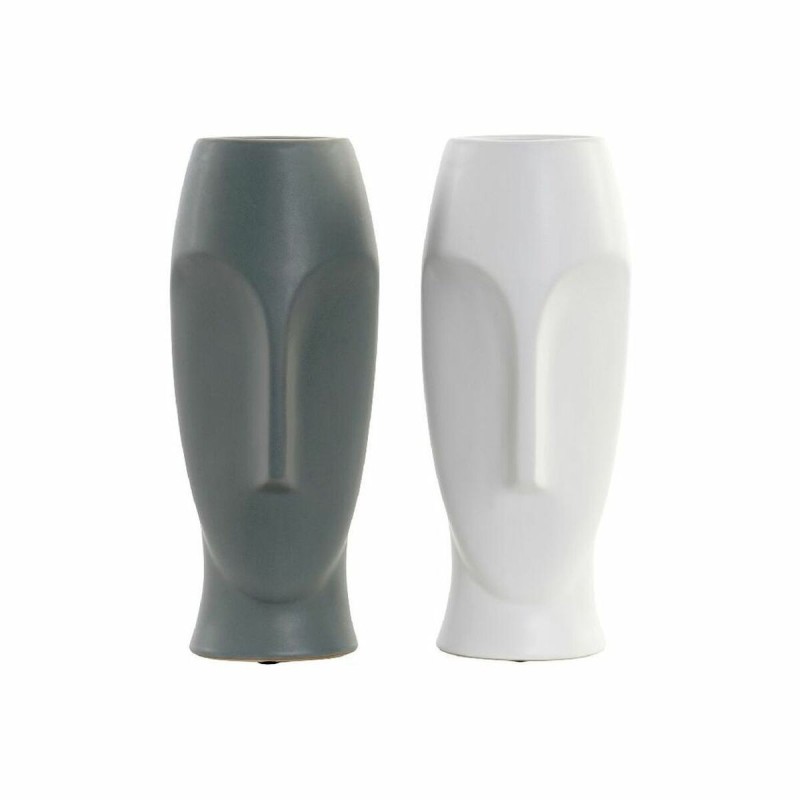 Vase DKD Home Decor Céramique Gris Blanc (2 pcs) (13 x 13 x 34 cm) - Acheter à 41,52 € seulement chez Collector's Boutique