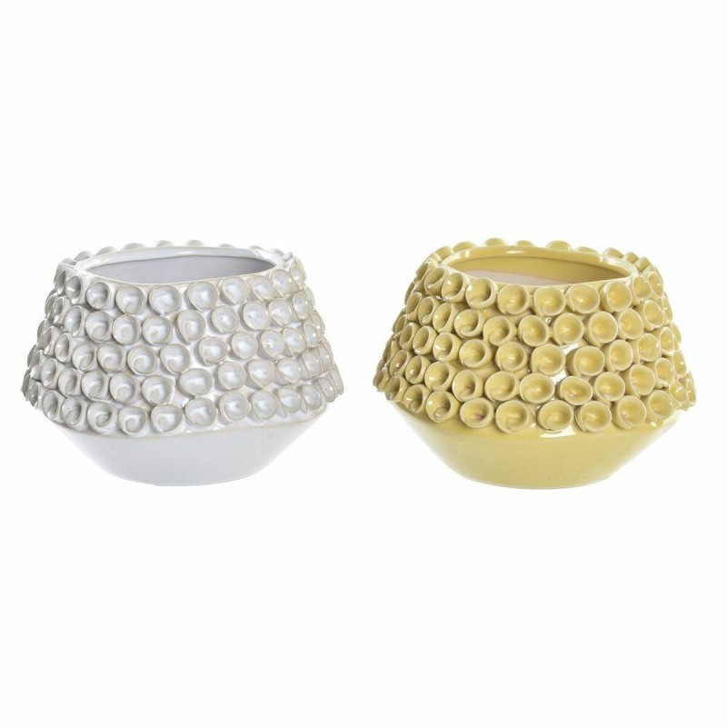 Vase DKD Home Decor Blanc Ocre Grès Moderne (2 pcs) (20 x 20 x 13 cm) - Acheter à 41,52 € seulement chez Collector's Boutique