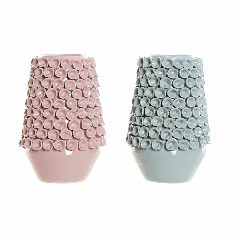 Vase DKD Home Decor Rose Turquoise Grès méditerranéen (2 pcs) (16 x 16 x 22 cm) - Acheter à 44,99 € seulement chez Collector's B