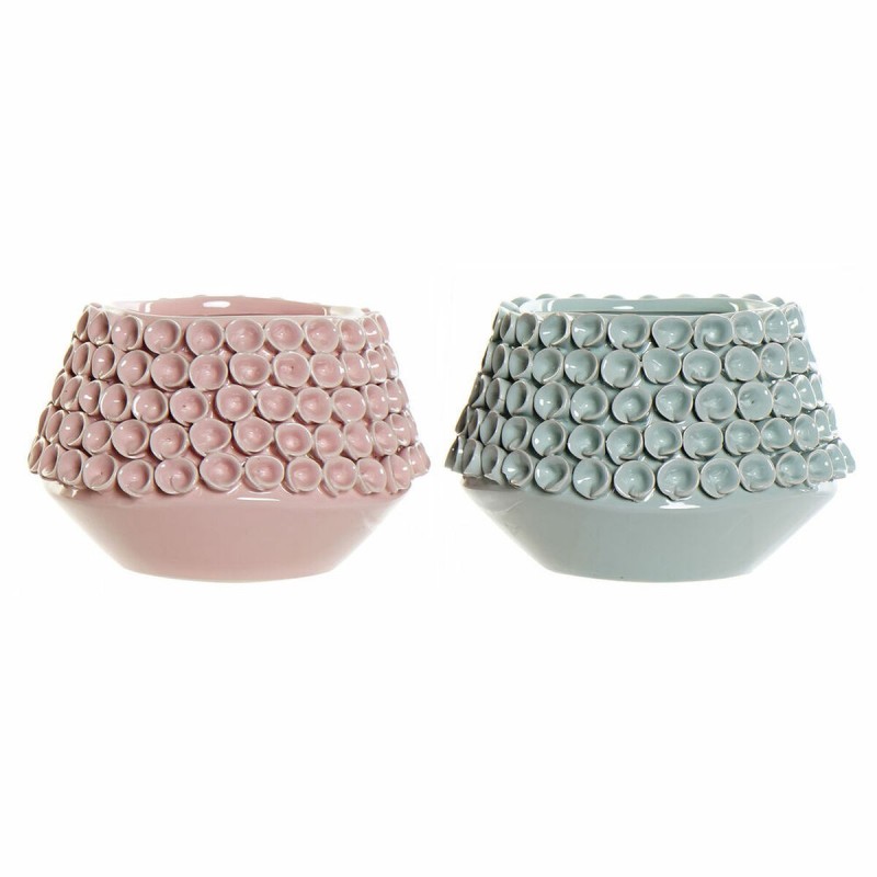 Vase DKD Home Decor Rose Turquoise Grès méditerranéen (2 pcs) (20 x 20 x 13 cm) - Acheter à 41,52 € seulement chez Collector's B