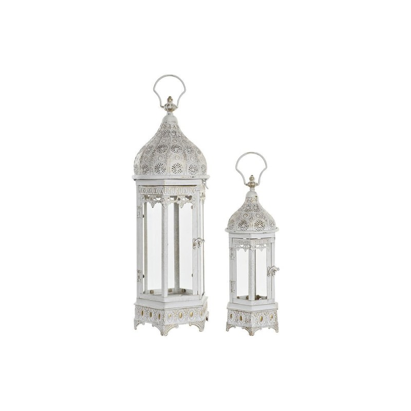 Lanterne DKD Home Decor Blanc Métal Verre Doré (2 pcs) - Acheter à 81,35 € seulement chez Collector's Boutique