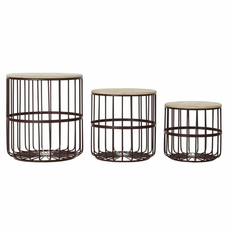 Jeu de 3 tables DKD Home Decor Marron Bois Métal Bordeaux (3 pcs) (40 x 40 x 45 cm) - Acheter à 133,97 € seulement chez Collecto