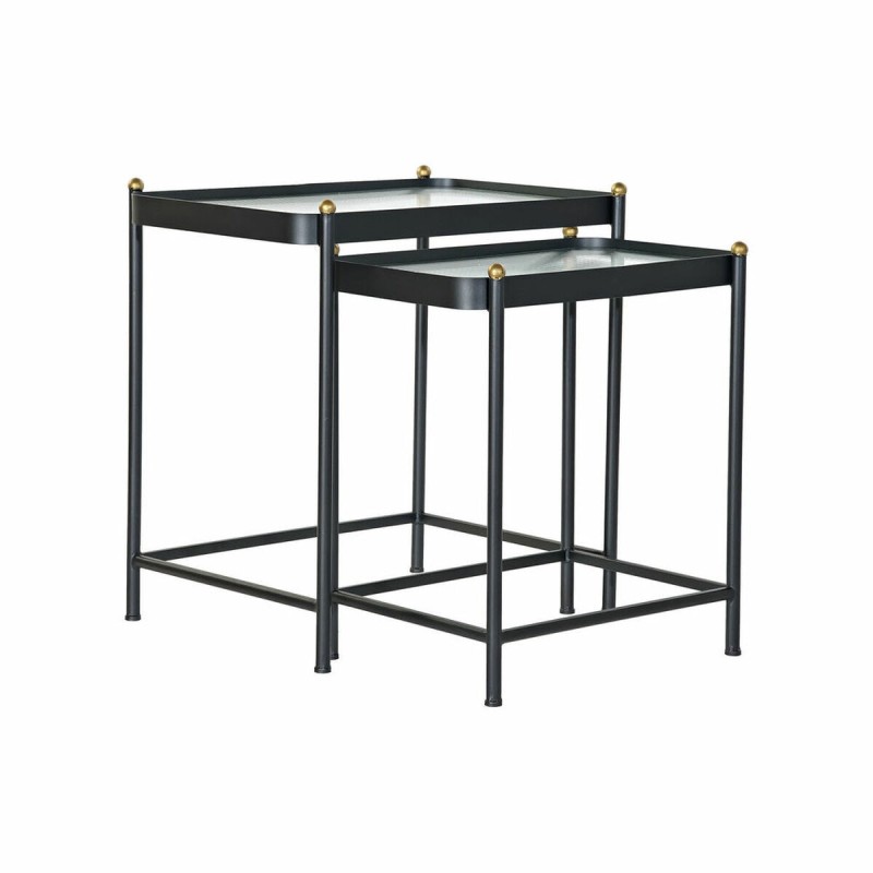 Table d'appoint DKD Home Decor Noir Métal Verre (2 pcs) - Acheter à 180,92 € seulement chez Collector's Boutique