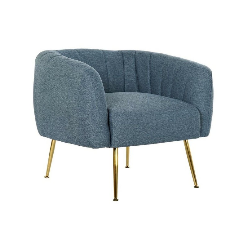 Fauteuil DKD Home Decor Mousse Bleu Doré Métal Bois Polyester (81 x 75 x 73 cm) - Acheter à 197,06 € seulement chez Collector's 