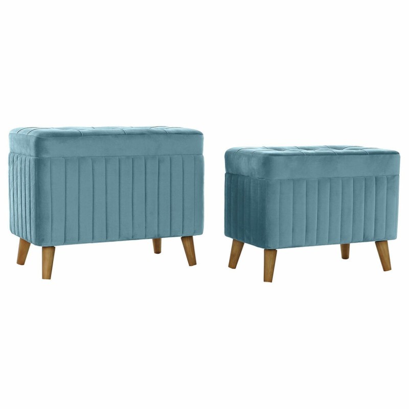 Banquette DKD Home Decor   Naturel Bois Polyester Bleu ciel (68 x 42 x 55,5 cm) - Acheter à 159,24 € seulement chez Collector's 