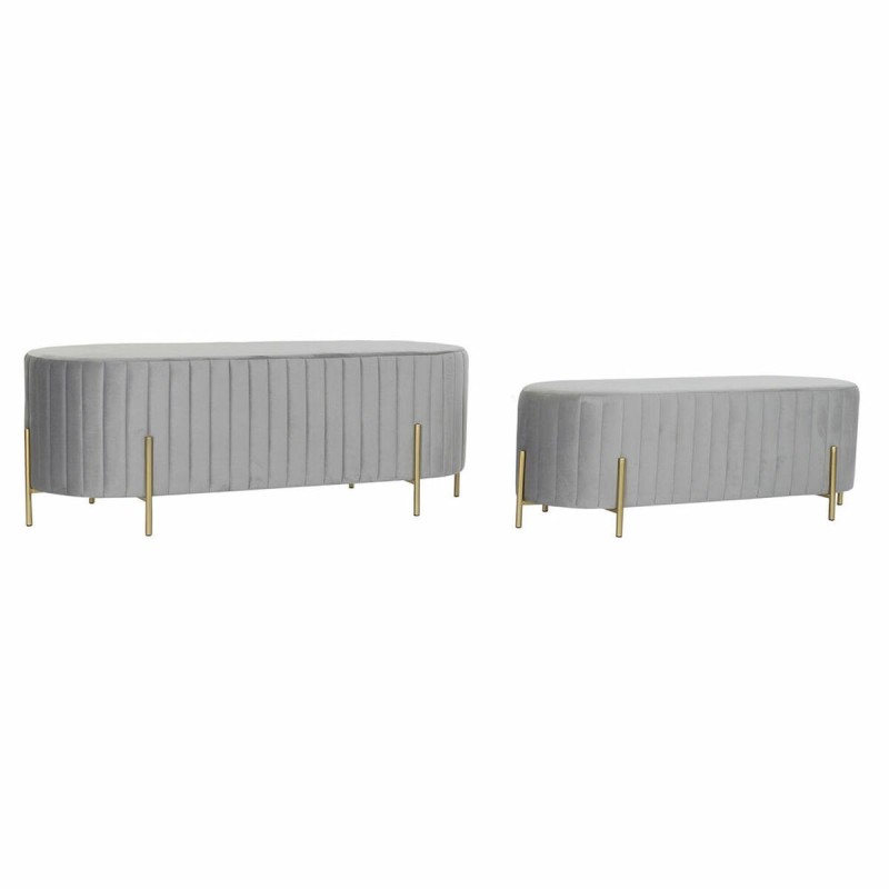 Banquette DKD Home Decor   Gris Doré Métal Polyester Velours (123 x 50 x 45 cm) - Acheter à 217,66 € seulement chez Collector's 