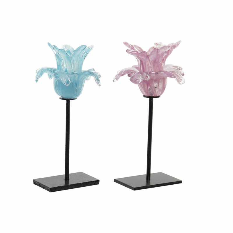 Bougeoir DKD Home Decor Métal Verre Fleur (12 x 12 x 24 cm) (2 pcs) - Acheter à 22,73 € seulement chez Collector's Boutique