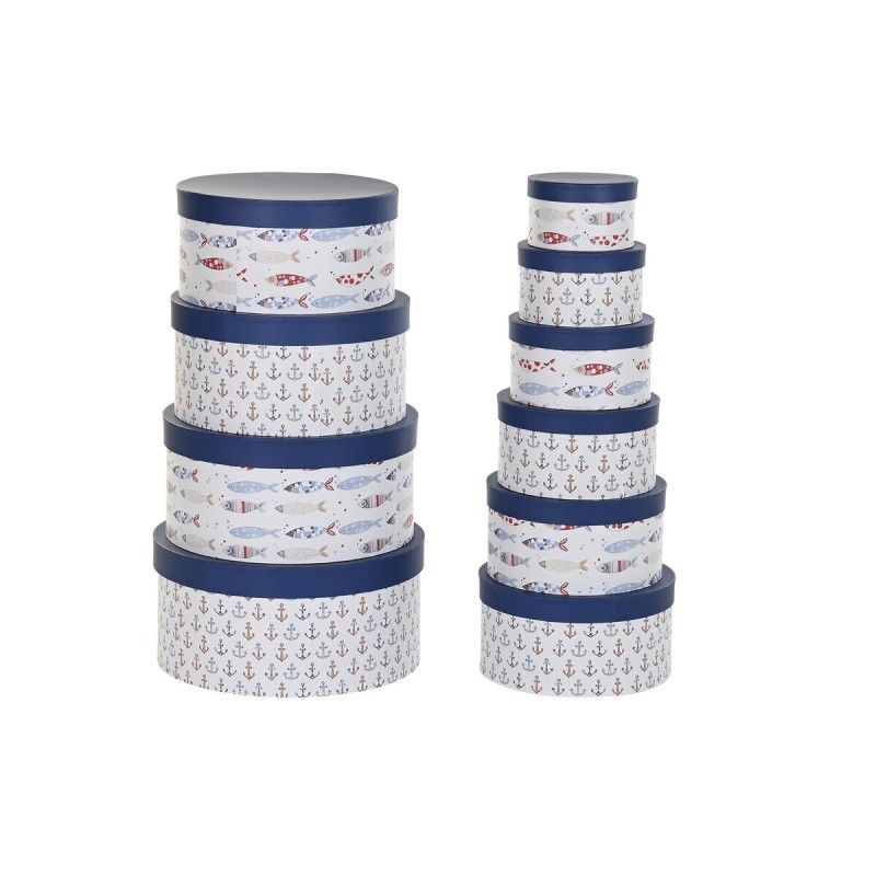 Jeu de Caisses de Rangement Empilables DKD Home Decor Marin Rayures Blanc Blue marine Carton (37,5 x 37,5 x 18 cm) - Acheter à 6