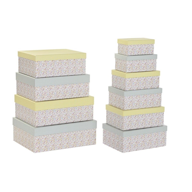 Jeu de Caisses de Rangement Empilables DKD Home Decor Vert Jaune Multicouleur Carton (43,5 x 33,5 x 15,5 cm) - Acheter à 51,95 €