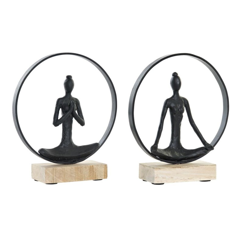 Figurine Décorative DKD Home Decor Noir Marron Aluminium Bois de manguier Yoga Moderne (23 x 10 x 27 cm) (2 Unités) - Acheter à 