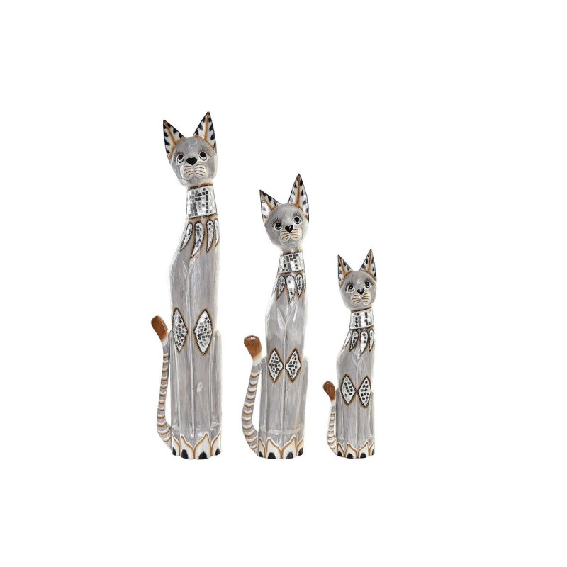 Figurine Décorative DKD Home Decor 3 Finition vieillie Gris Marron Colonial Chats Bois d'albassia (19 x 7 x 100 cm) (80 cm) - Ac