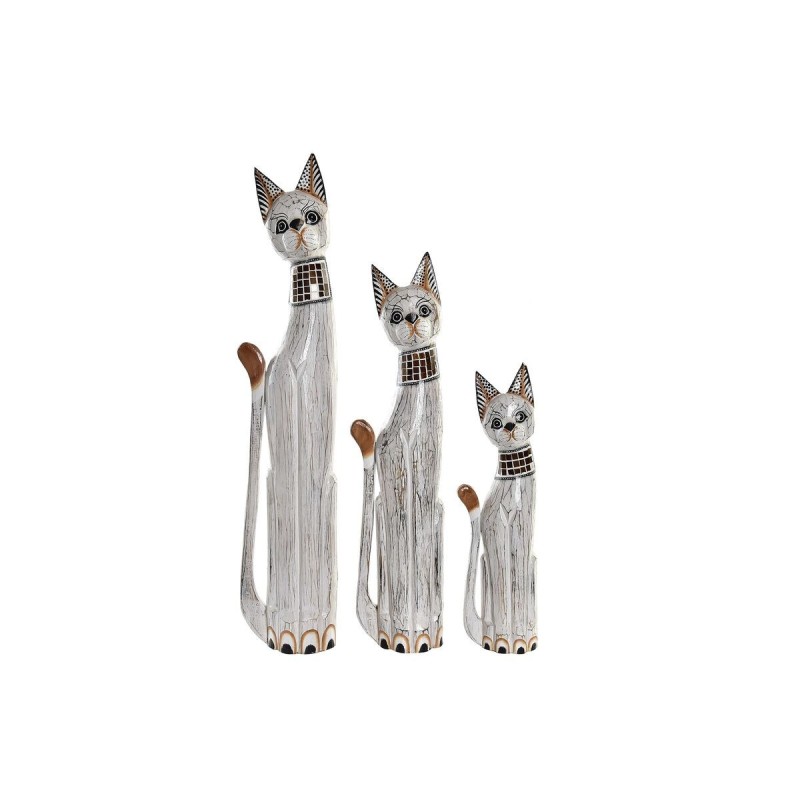 Figurine Décorative DKD Home Decor 3 Marron Blanc Tropical Chats Bois d'albassia (19 x 7 x 100 cm) (80 cm) - Acheter à 50,12 € s