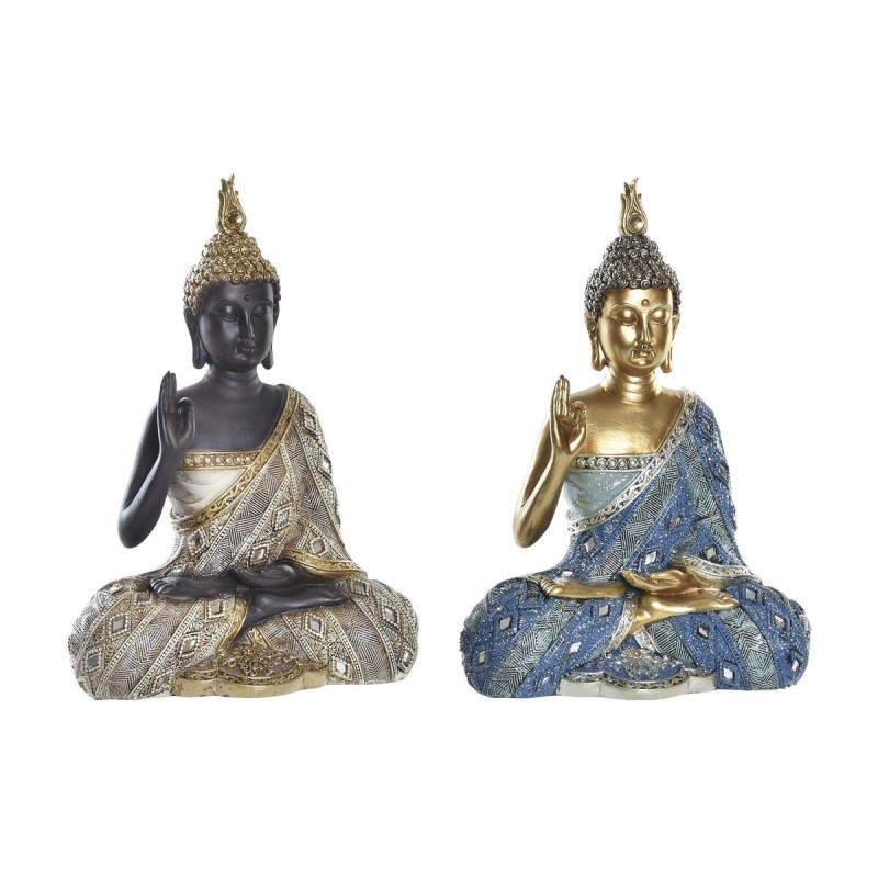 Figurine Décorative DKD Home Decor Bleu Doré Marron Buda Résine (17 x 9 x 25 cm) (2 Unités) - Acheter à 39,41 € seulement chez C