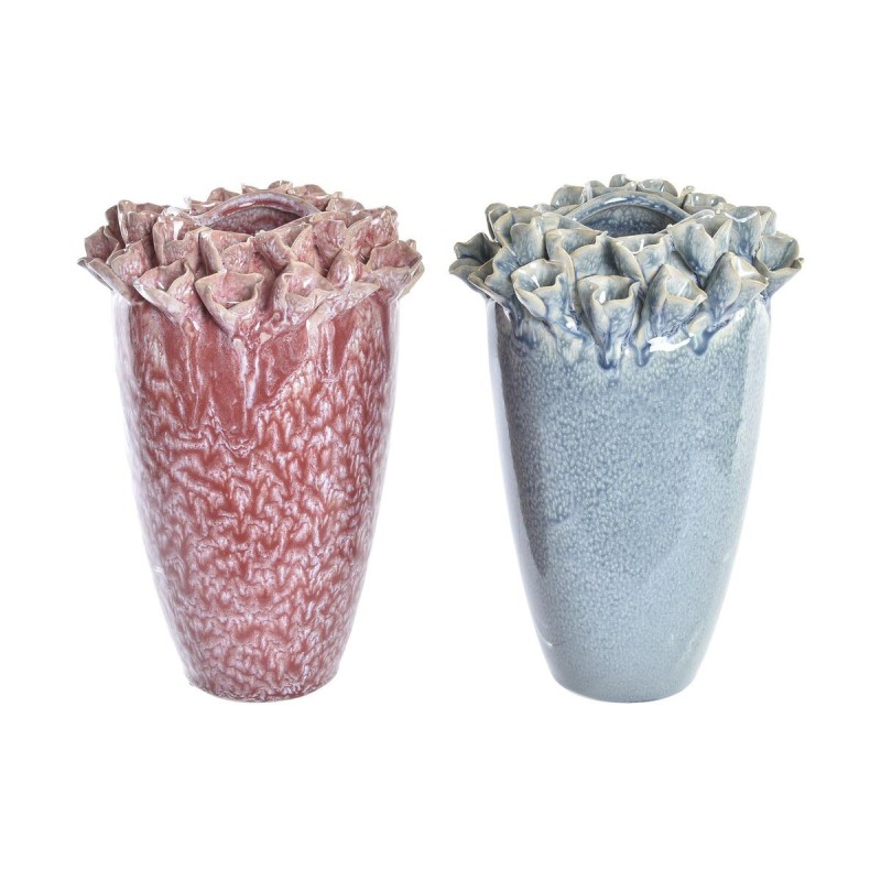 Vase DKD Home Decor Fleur Rose Turquoise Grès méditerranéen (2 Unités) (16 x 16 x 26 cm) - Acheter à 49,52 € seulement chez Coll