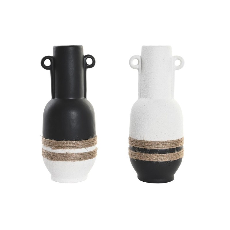 Vase DKD Home Decor Céramique Noir Marron Corde Blanc (2 Unités) (12 x 12 x 29 cm) - Acheter à 39,77 € seulement chez Collector'