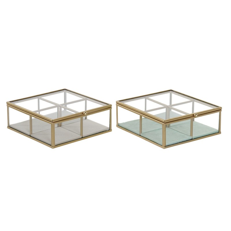 Boîte à bijoux DKD Home Decor Verre Métal Aluminium (15 x 15 x 5,5 cm) (2 Unités) - Acheter à 32,29 € seulement chez Collector's