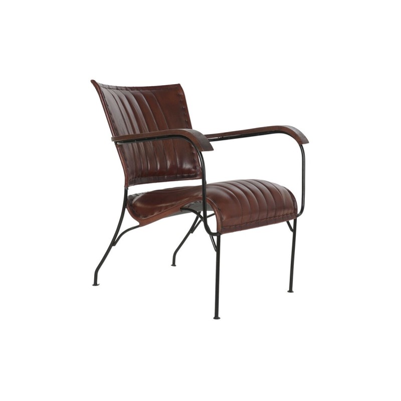 Siège DKD Home Decor Noir Métal Bois Marron Cuir (63 x 72 x 74 cm) - Acheter à 231,97 € seulement chez Collector's Boutique