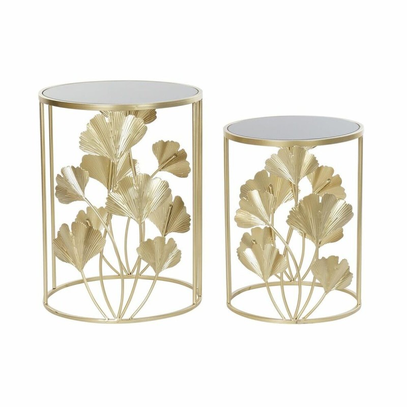 Set de 2 Tables Gigognes DKD Home Decor Verre Doré Métal Tropical Feuille d'une plante (41,5 x 41,5 x 55 cm) (2 pcs) - Acheter à