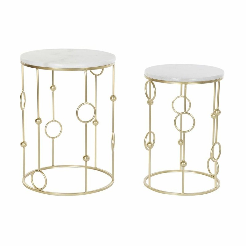 Set de 2 Tables Gigognes DKD Home Decor Doré Métal Blanc Marbre (40,5 x 40,5 x 55 cm) (2 pcs) - Acheter à 136,85 € seulement che