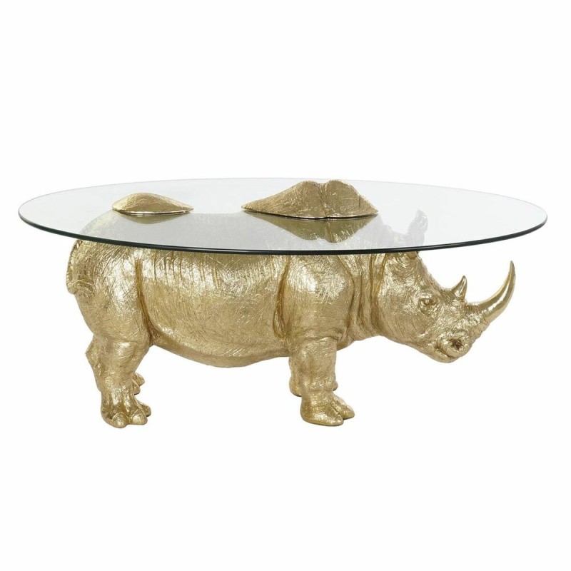 Table d'appoint DKD Home Decor Verre Doré Transparent Résine Colonial Rhinocéros (100 x 60,5 x 46 cm) - Acheter à 256,84 € seule