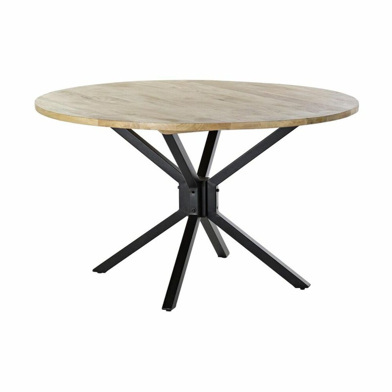 Table de Salle à Manger DKD Home Decor Naturel Noir Métal Bois de manguier (127 x 127 x 75 cm) - Acheter à 339,07 € seulement ch