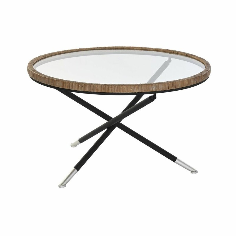 Table d'appoint DKD Home Decor Verre Naturel Argenté Noir Métal (80 x 80 x 48 cm) - Acheter à 138,25 € seulement chez Collector'