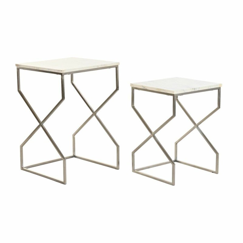 Set de 2 Tables Gigognes DKD Home Decor Argenté Métal Marbre Moderne (40 x 40 x 60,5 cm) (2 pcs) - Acheter à 111,70 € seulement 